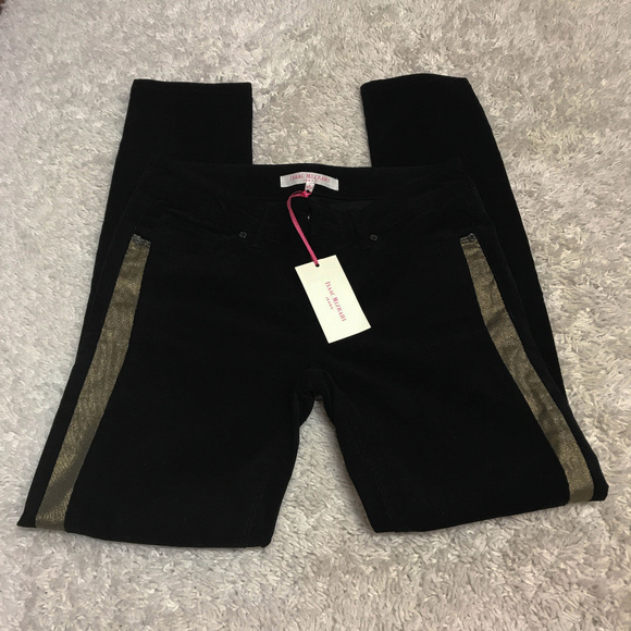Isaac Mizrahi Black skinny cords gold stripe - Picture 7 of 8